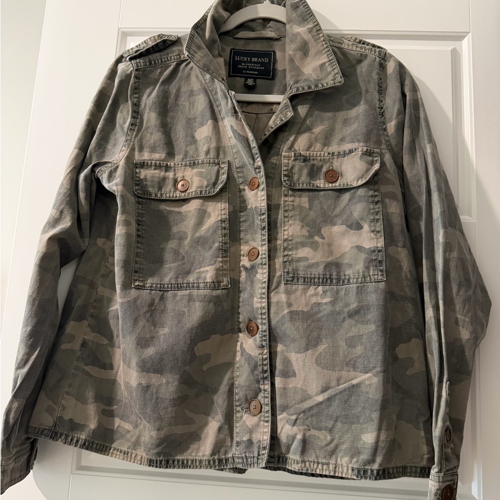 Lucky Brand Green Camouflage Button-Up Jacket